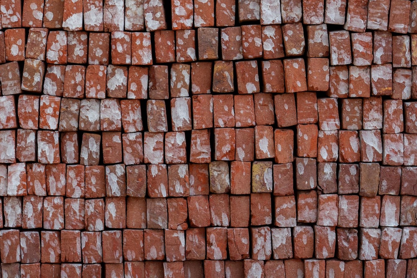 Pilha de tijolos cerâmicos vermelhos empilhados